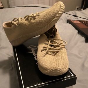 Tan knit sneakers
